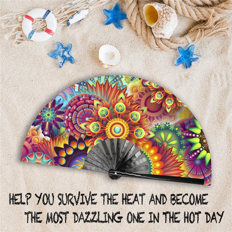 Zolee Large Rave Folding Hand Fan with Bamboo Ribs for Men/Women - Chinese Japanese Handheld Fan with Fabric Case - for Dance Music Festival Party, Performance, Decorations, Gift (Sun Flower) - Image 3